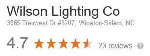 Reviews Wilson Lighting Winston-Salem NC light fixtures fans mirrors indoor outdoor bulbs family owned local